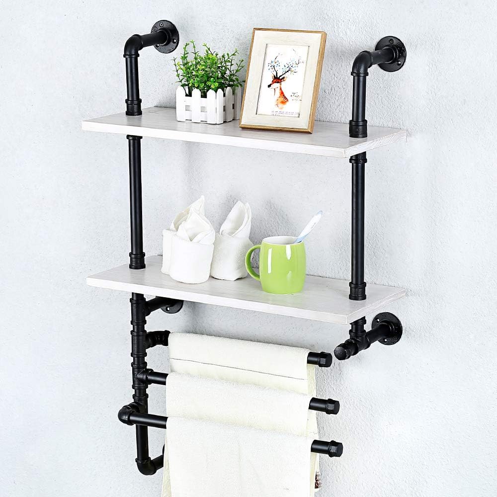 Best Cyber Monday 🔥 Industrial Towel Rack with 3 Towel Bar,24in Rustic Bathroom Shelves Wall Mounted,2 Tiered Farmhouse Pipe Shelving Wood Shelf,Metal Floating Shelves Towel Holder,Iron Distressed Shelf Over Toilet Review Product Industrial Towel Rack with 3 Towel Bar,24in Rustic Bathroom Shelves Wall Mounted,2 Tiered Farmhouse Pipe Shelving Wood Shelf,Metal Floating Shelves Towel Holder,Iron Distressed Shelf Over Toilet