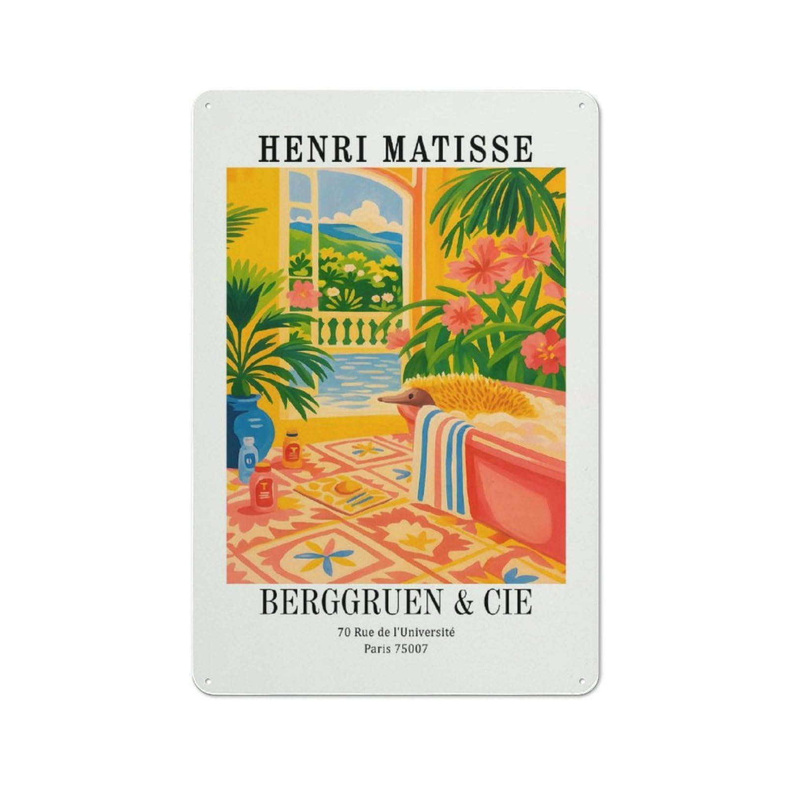 Junmoney Style-20 Tin Sign 30X20cm With Henri Matisse Interior With Echidna Painting For Workshop Wall, Retro Decor, For Metal Sign Collectors, For Cafés, Pubs And Restaurants