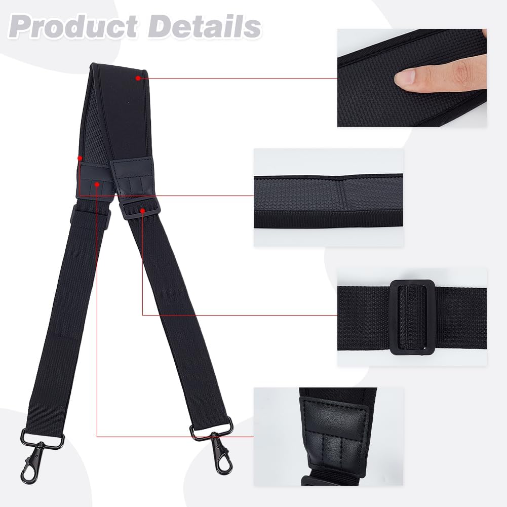AHANDMAKER 2Pcs Padded Shoulder Straps for Bag 51 Inch Adjustable Crossbody Strap 2.76 Inch Wide Black Polyester Bag Strap for Briefcase Laptop Bag Duffle Gym Bag Purses Luggage Replacement