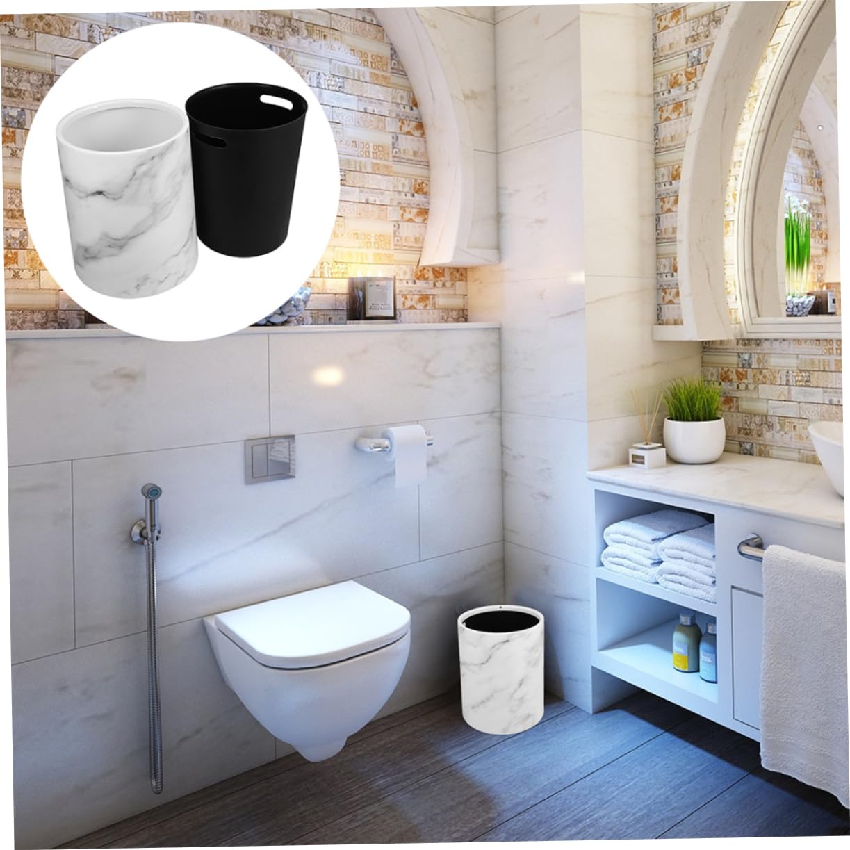 Cestino Ufficio Elegante Cestino Bagno In Marmo - Pattumiera Rotonda Nera  Per Casa, Ufficio, Hotel Cestino Marmo Rotondo Nero, image size:1223x1223