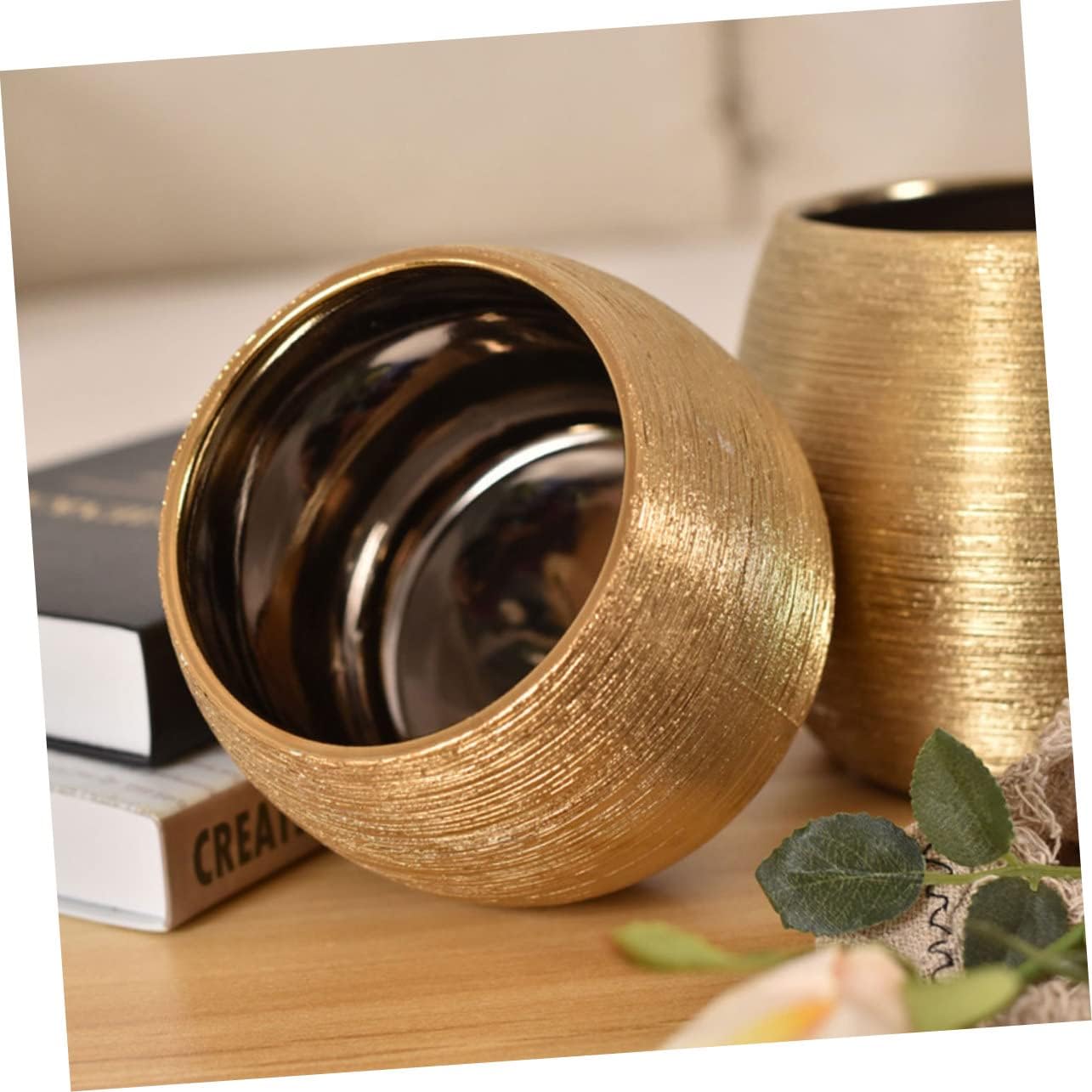 2pcs Brushed Round Pot Succulent Pot Vase Plant Growing Brass Vase Gold Tone Planters tery Garden s Desk Topper Cactus Planter Ceramics Succulents Household