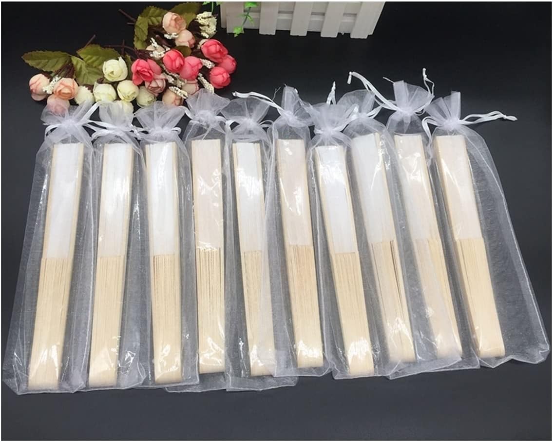 Folding Fan 24 pcs/lot White Folding Elegant Silk Hand Fan with Gift Bag Wedding & Party 21cm Fan