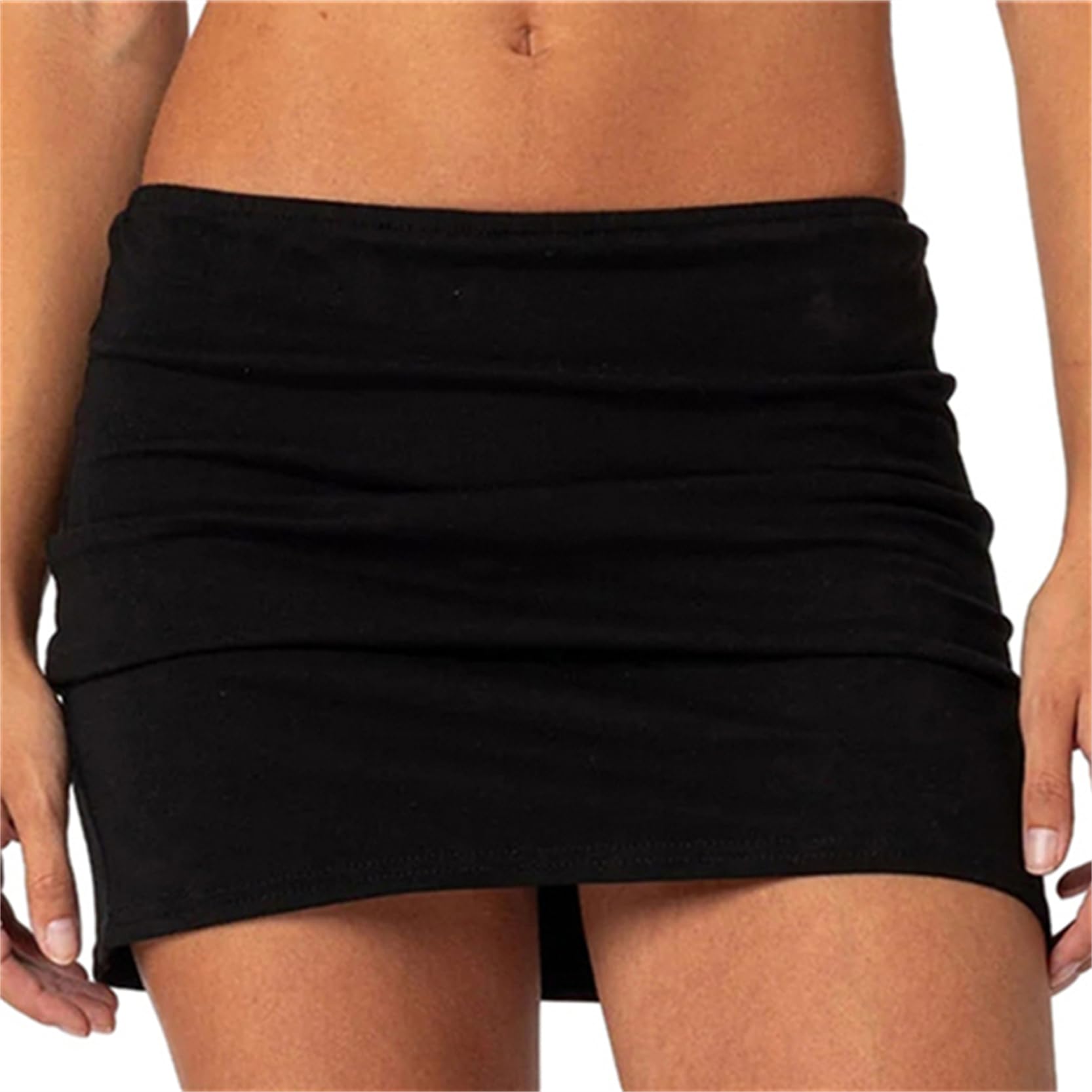 Women Sexy Y2K Mini Skirt Slim Fitted Elastic Waist A Line Pencil Micro Skirts Coquette Fold Over Bodycon