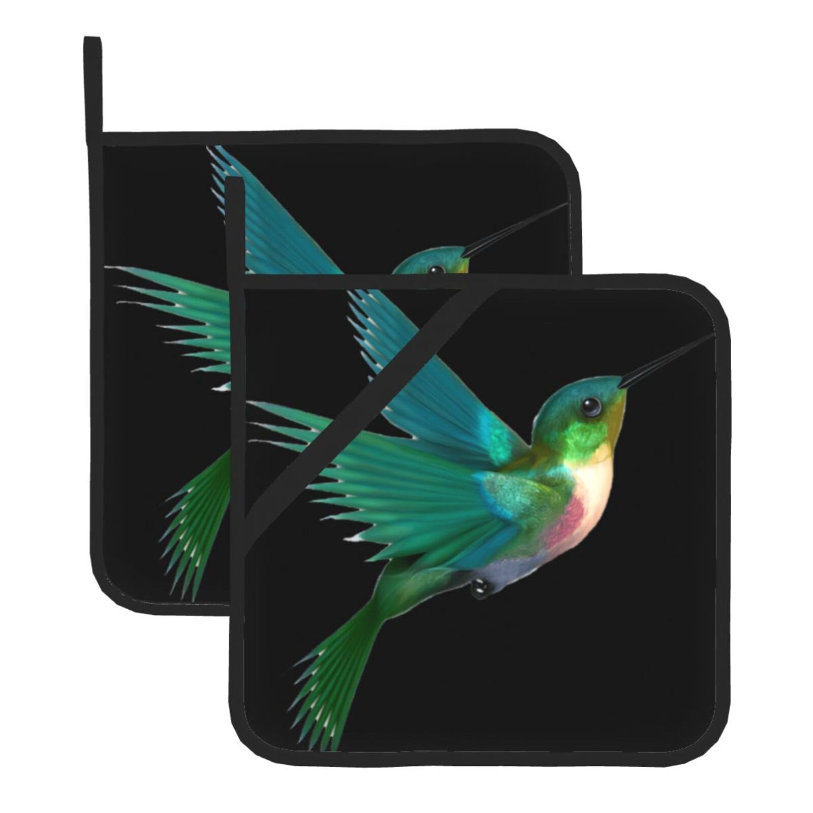 HJFCZH A Hummingbird Prints Square Hot Pads for Kitchen - Waterproof Heat Resistant Potholders, Thick Trivet Covers with Hanging Loops, Oven & Grill Dish Protectors (2-Pack)