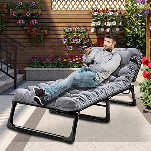 Soliles Portable Folding Camping Cot, Adjustable 4-Position Adults Reclining Chairs With Mattress,Outdoor Patio Folding Lounge Chair Sleeping Cots Bed, Perfect For Camping, Pool, Beach, Patio #TOP5