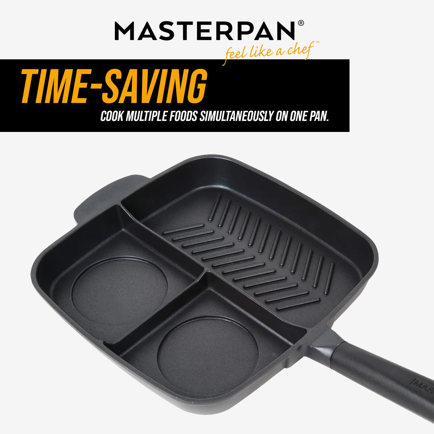 Masterpan Padella antiaderente a 3 sezioni, 28 cm, manico staccabile, pronta a induzione, salvaspazio, pentole da campeggio, in alluminio pressofuso, utilizzabile in forno e lavastoviglie, nero