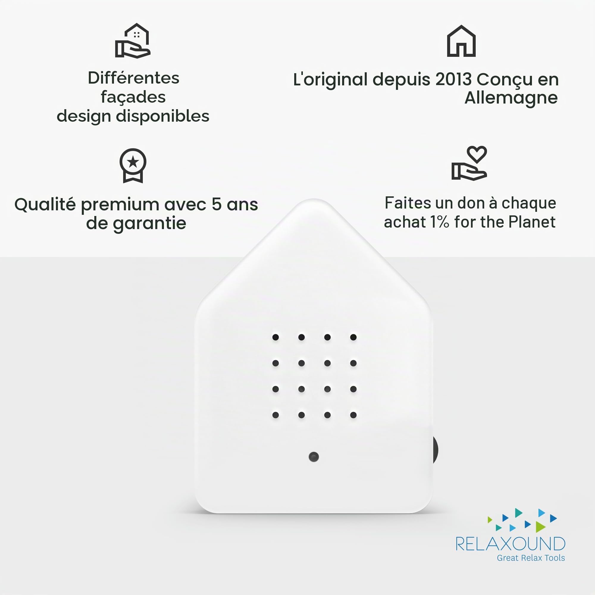 RELAXOUND Zwitscherbox – Capteur de mouvement, Sons d’oiseaux apaisants pour relaxation et ambiance, Blanc, 11 x 12 x 3 cm, Batterie incluse