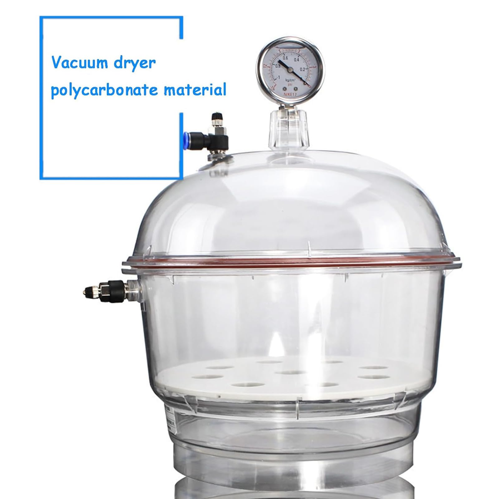 Vakuum-Exsikkator mit Doppelventil und Manometer, Polycarbonat-Kunststoff-Trockner zum Trocknen im Labor, Vakuum-Exsikkatorglas, 250 mm