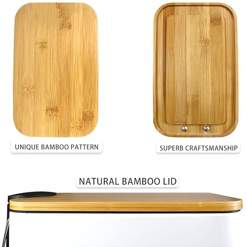 Miniatura 4 de Bote de basura de baño con tapa de bambú cierre suave y pedal de pie pequeño cubo de basura rectangular delgado con cesta de basura interior para