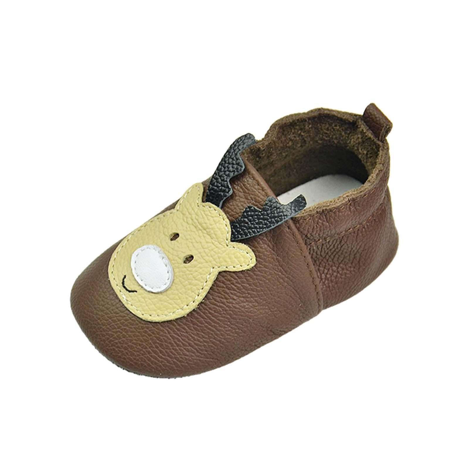 RNTOP Baby Leather Shoes Infant Girls Boys Non Slip Soft Shoes Toddler Soft Sole Christmas Shoes Slippers First Walking Shoes (Coffee, 0-3 Months)