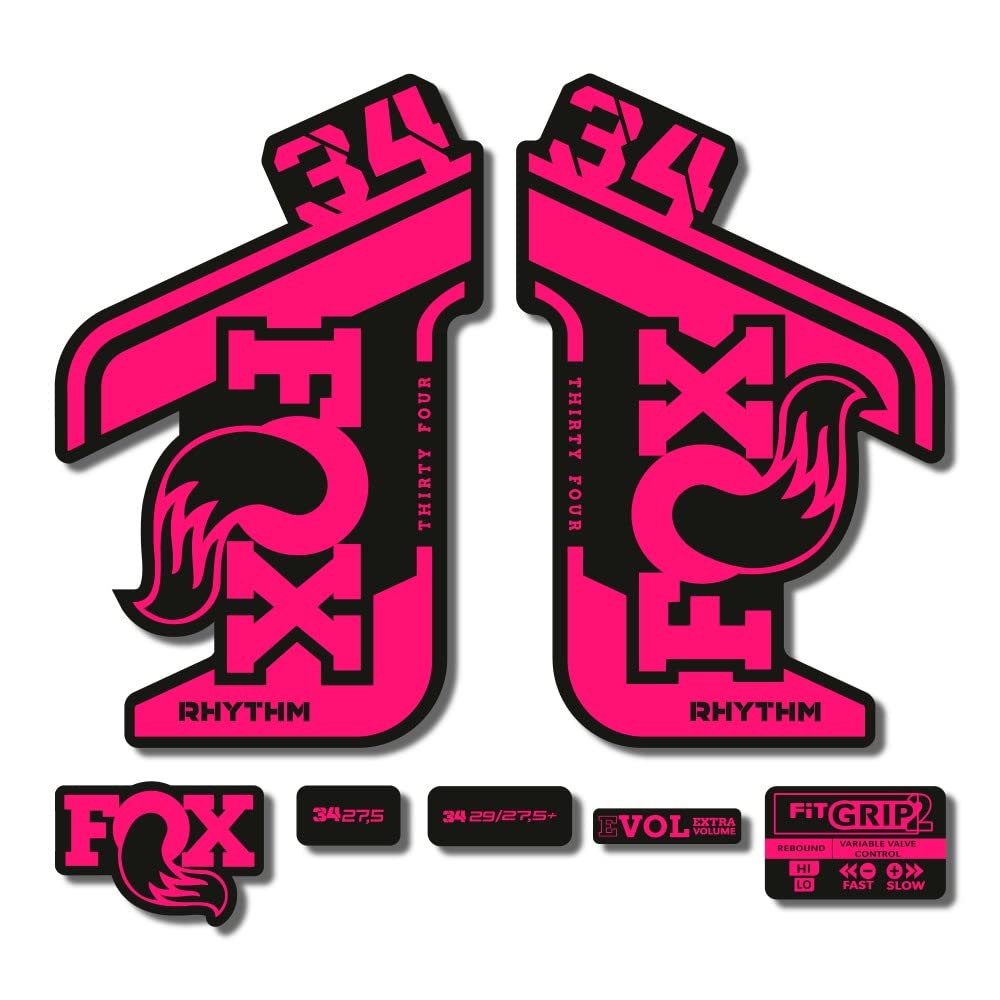Stickers Fox 34 Rhythm 2021 rose fluo haute adhérence imperméable pour fourche vtt STAR SAM