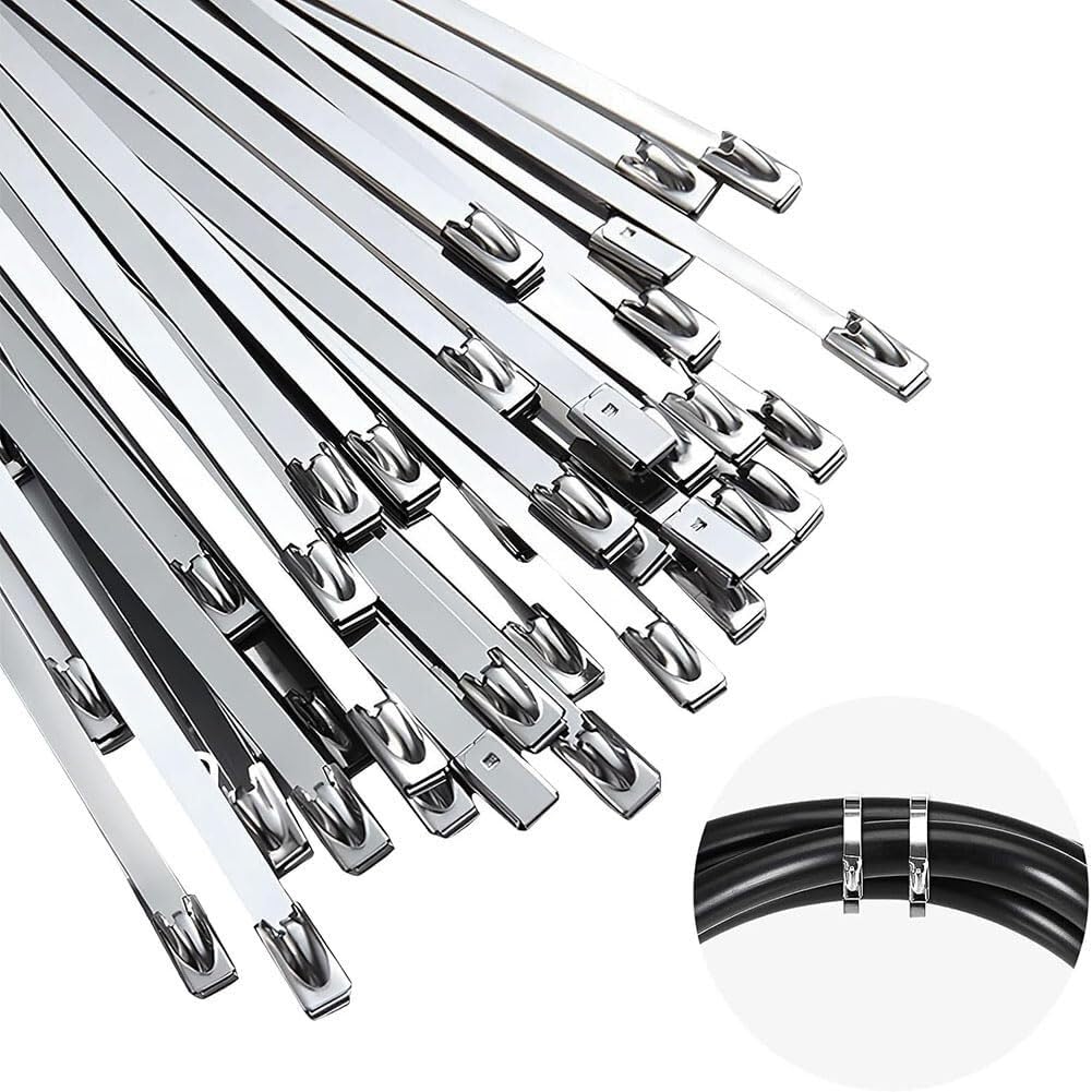 Edelstahl Kabelbinder 304 V2A Selbstsichernd Rostfrei Verstellbar | Kabelbindung für Garten Elektroinstallation Solaranlage PV Montage Breite 4,8 mm bis 12 mm(7.9mm*1800mm)