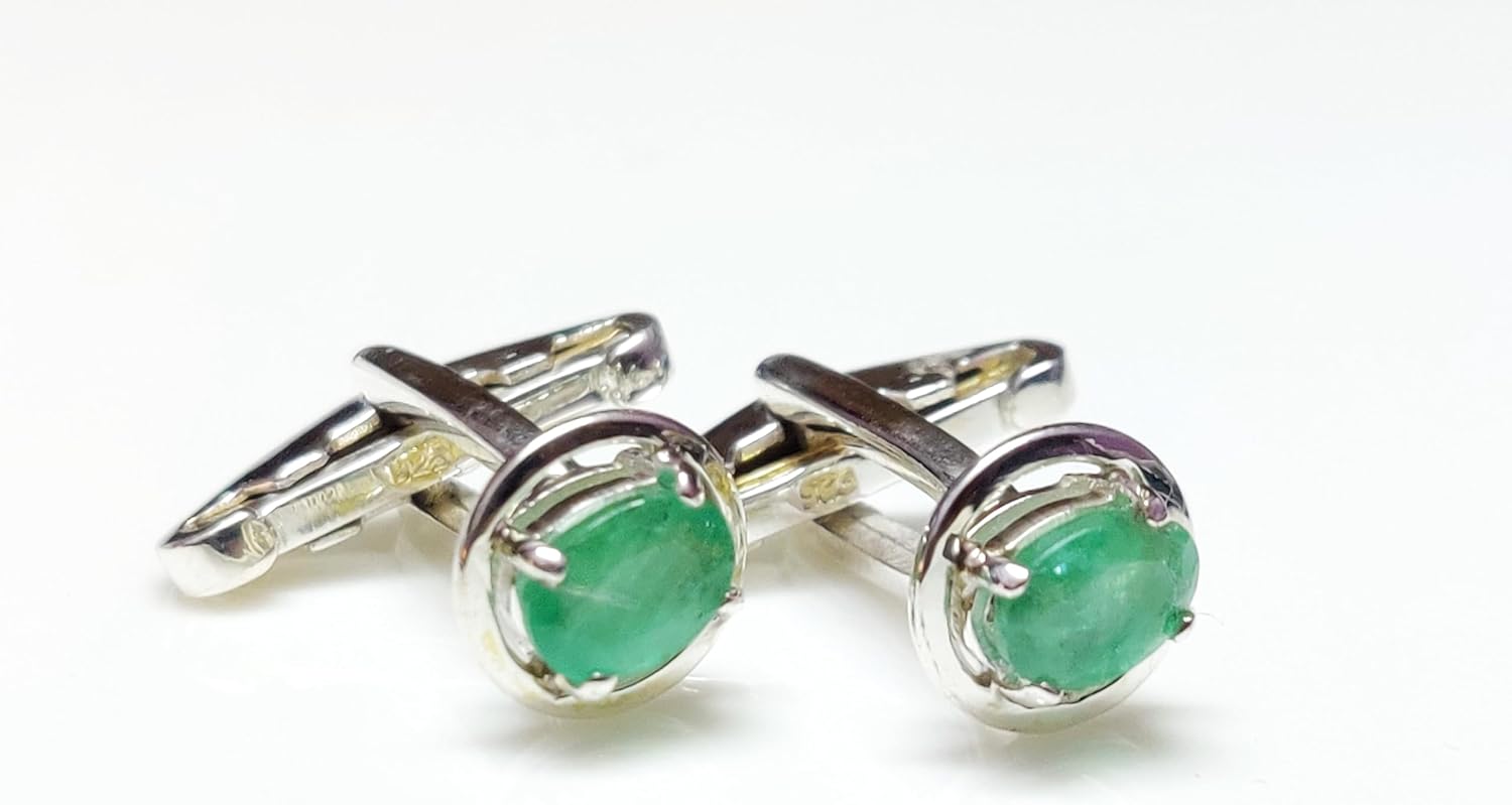 Natural Emerald Cufflinks Sterling Silver Emerald Cufflinks Groomsmen Cufflinks Green Tuxedo Cufflinks May Birthstone Cufflinks