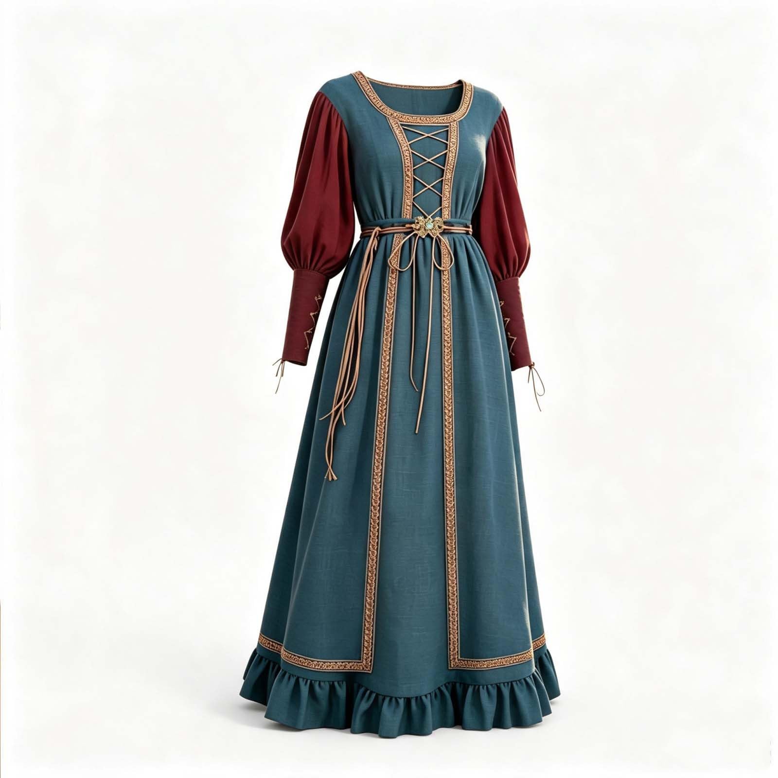 Generico Abito Da Ballo Donna Medioevale Manica Lunga Gotico Pirata Vintage Vita Alta Sera Vichinga Bavarese Halloween Carnevale Abbigliamento Cintura Donna Autunno Inverno Vestito Top