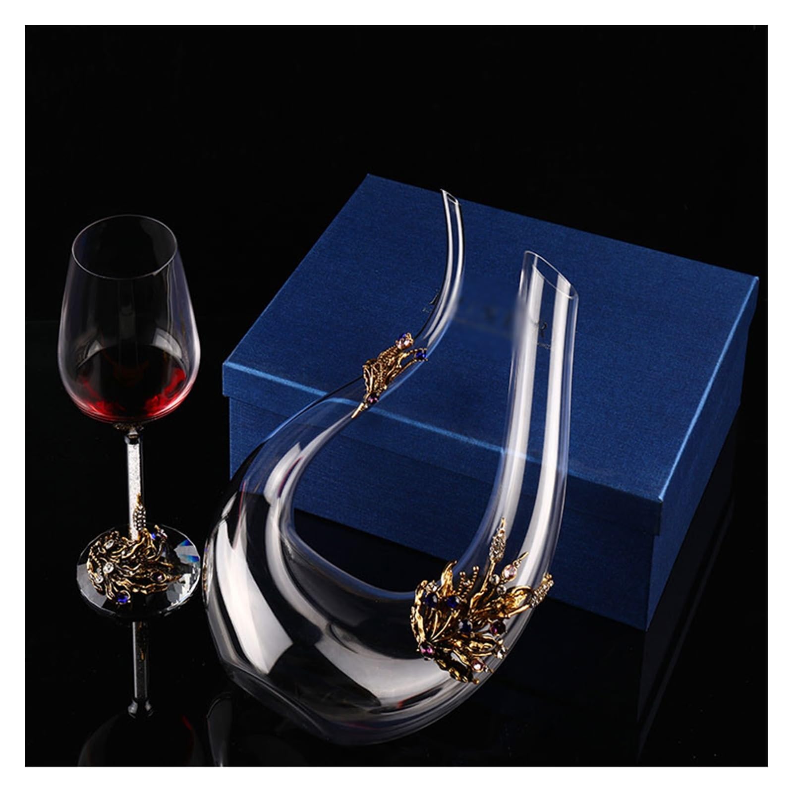 Caraffa decantatore vino Set di bicchieri da vino rosso in cristallo smaltato, calice for la casa, decanter for(Gold)
