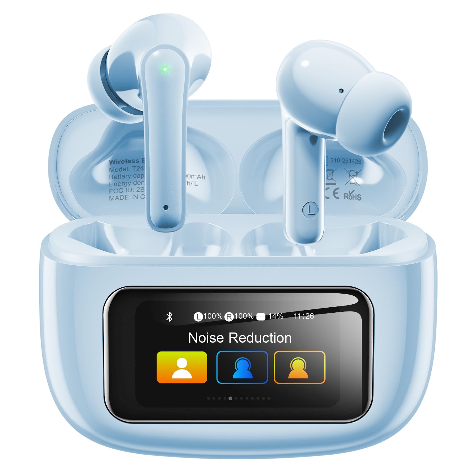 Auriculares inalámbricos Bluetooth 5.4, auriculares in-ear Bluetooth con pantalla táctil y 5 modos EQ, auriculares Bluetooth ANC/ENC cancelación de ruido, tiempo de reproducción 8H, IPX7 resistente al
