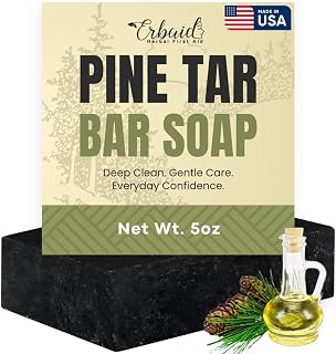Erbaid Pine Tar Soap Bar: Natural Relief for Acne, Eczema, Psoriasis & Itch – Charcoal Oatmeal Face Body Wash for Men & Women, USA Made