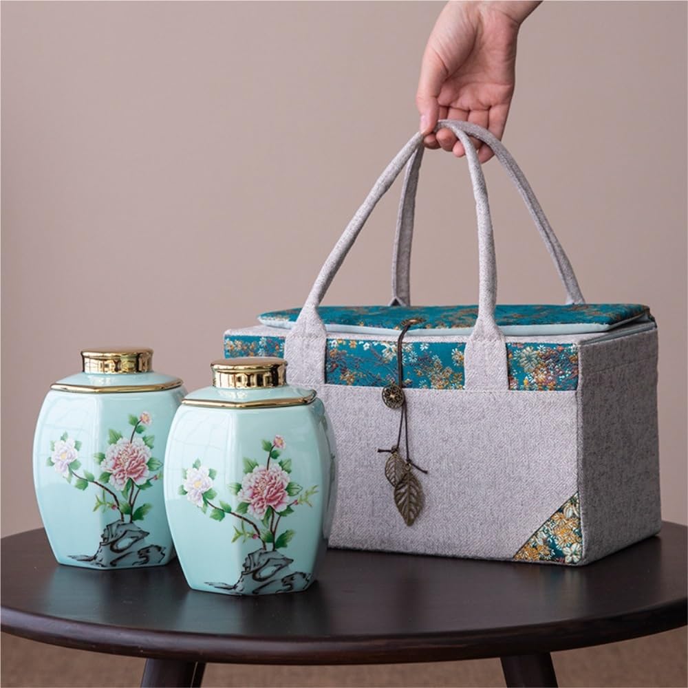 Teeservice Kreativer einfacher loser Tee Vorratsglas, Keramik versiegelte Topf, Retro Chinesisches Tee-Set, Doppeltopf, Geschenkbox-Set Teekanne(B)