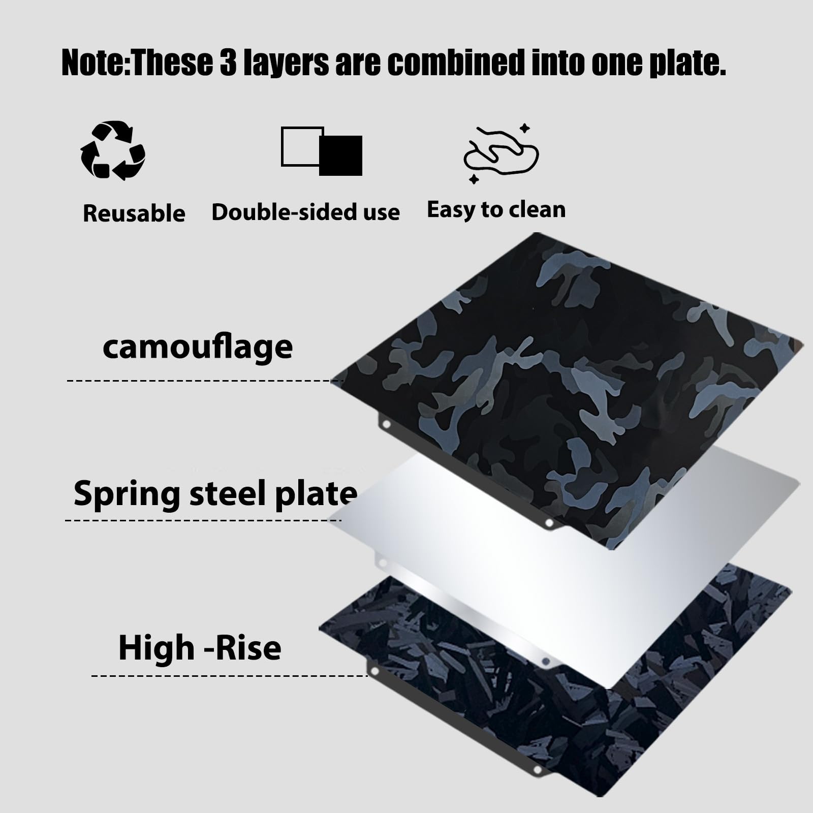 Adventurer Plaque de construction 5M pour imprimante 3D Adventurer 5M/5M pro/Ender 3/3 Pro/Ender 3 S1/Ender 3 V2 Neo/Ender 3 Neo 3D Lame en acier avec ressort de camouflage 235 x 235 mm