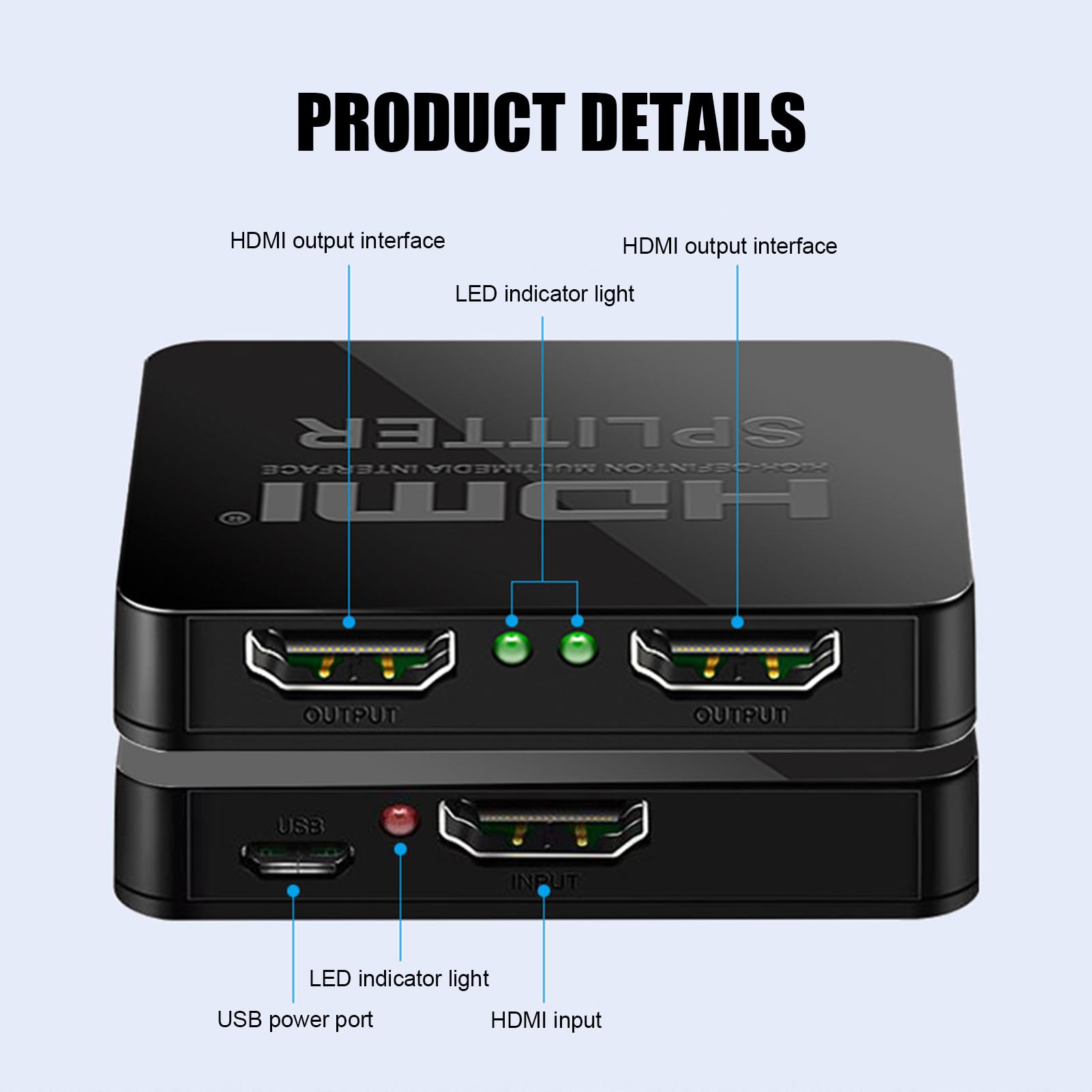Splitter - HDMI Splitter 1 in 2 Out HDMI adapter 2 monitory, podwójny monitor, 2-portowy koncentrator kabel do PS3, DVD, HDTV, projektora