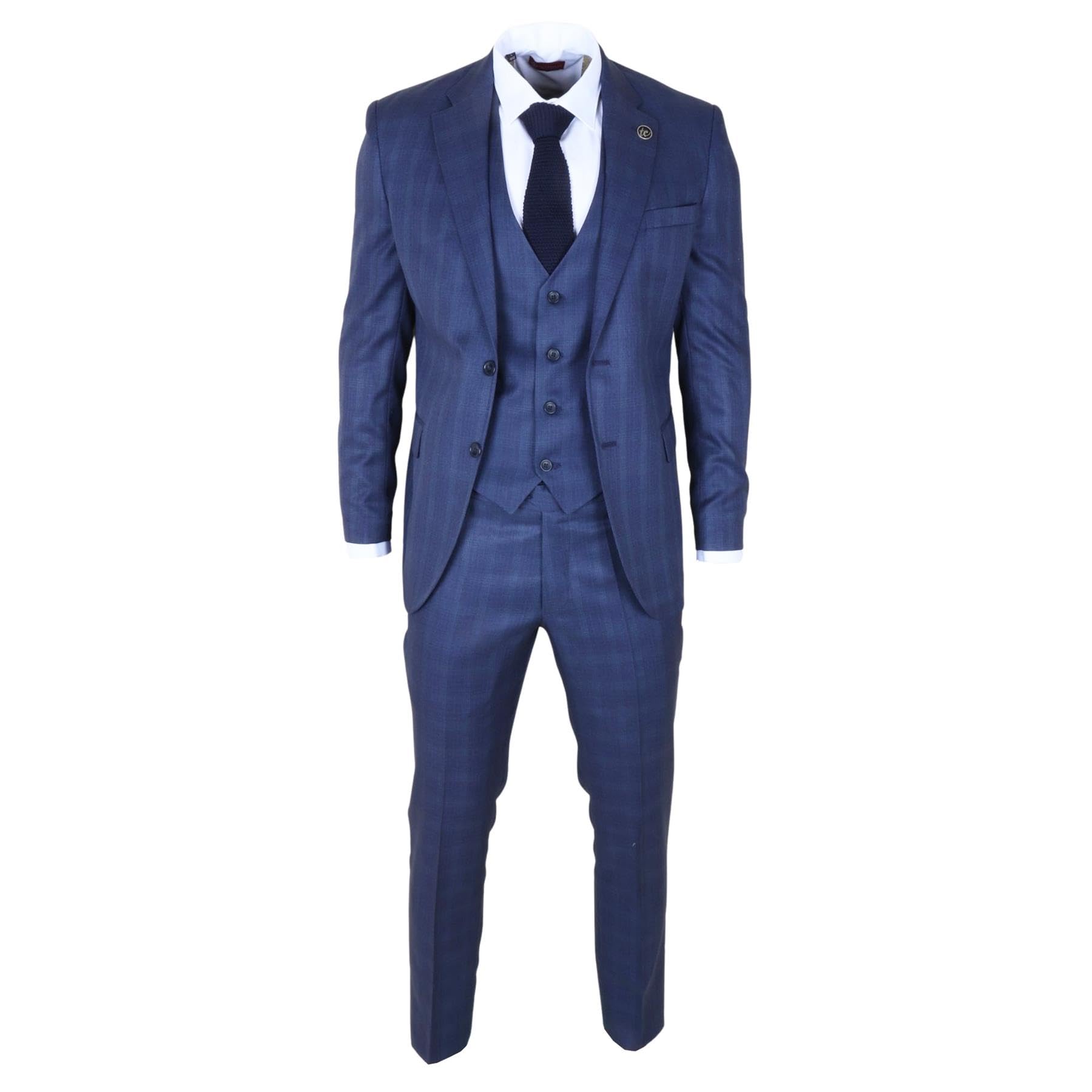 Truclothing Men's Blue Im31 - 3 Piece Prince Of Wales Check Suit - 44" Jacket 38" Trousers
