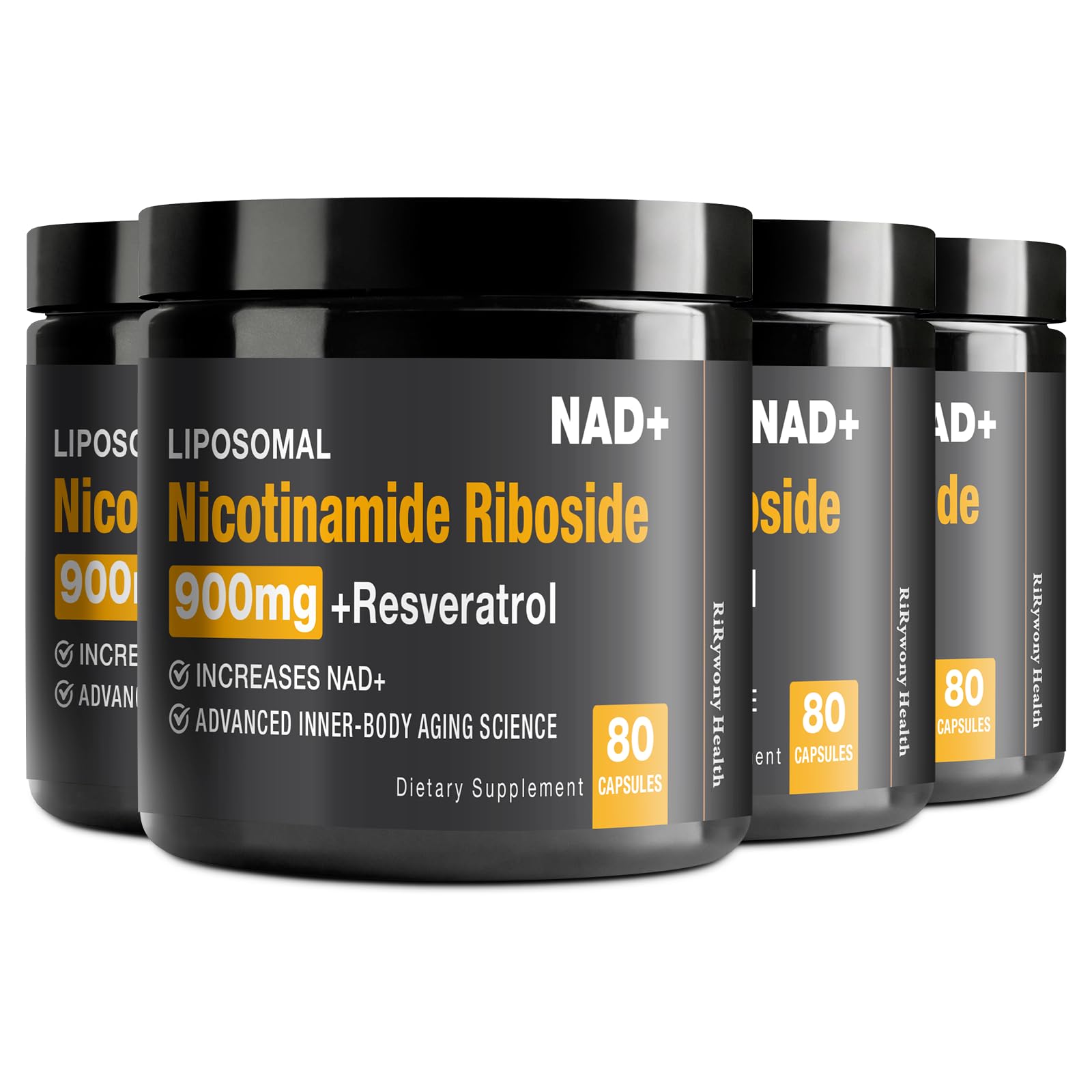 NAD Supplement - NAD+ with Nicotinamide Riboside (NR) and Resveratrol Quercetin 900mg Pure Organic NAD Plus for Cellular Repair Healthy Aging Brain Function, 80 Capsules (Pack of 4)