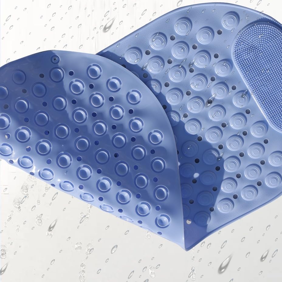 Image of Homecloud Anti Skid Mat for Bathroom Floor Shower mats for Bathroom Anti Slip with Foot Scrubber Bath mat Anti Slip with Suction Cups & Drain Holes (69x35 Cm)(Oval Blue)