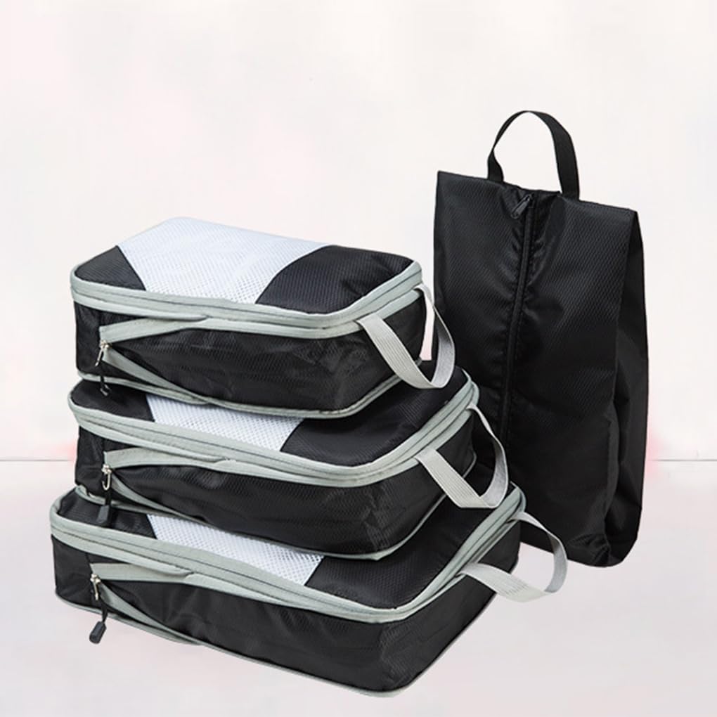3 Set di Cubi da imballaggio a Compressione da Viaggio da 4 Pezzi per Un Facile imballaggio e Protezione degli Indumenti. Panno Oxford Che Fa Risparmiare Tempo, Facile da imballare, Blu