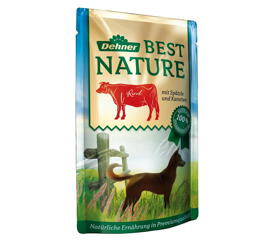 Dehner Best Nature Nourriture pour Chien Adulte, bœuf et spätzle avec Carottes, en Sachet, 12 x 150 g (1,8 kg)