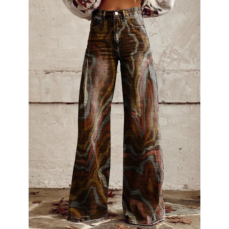 Women Mid Rise Cropped Wide Leg Jeans Boyfriend Baggy Floral Ankle Pants Denim Capris Flare Print Boho Palazzo Jeans2