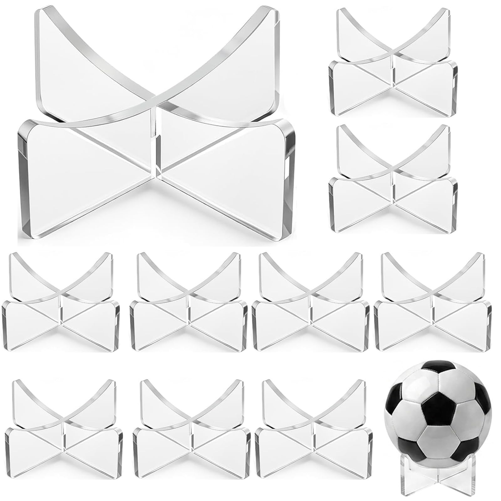 10pcs Football Stand,Transparent Display Rack, Organise Sports Equipment in Living Spaces and Locker Rooms, Durable Ball Holder for Collections and Training Sessions, Compact Design for Easy Storage