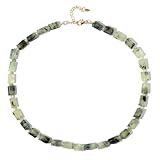 Cavill Prehnit Halskette vergoldet Silber 925 Sterling mit australischem Prehnit 181,773 ct und facettiertem Chrysopras Grün elegant rechteckige Perlen 45-50 cm