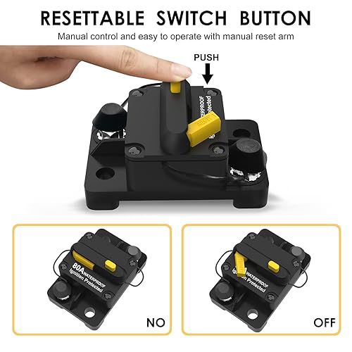 Miniatura 5 de Disyuntor de 80 amperios con reinicio manual para automóvil, motores marinos, barco, RV, ATV, 12V-48VDC, fusible de sistema de audio impermeable