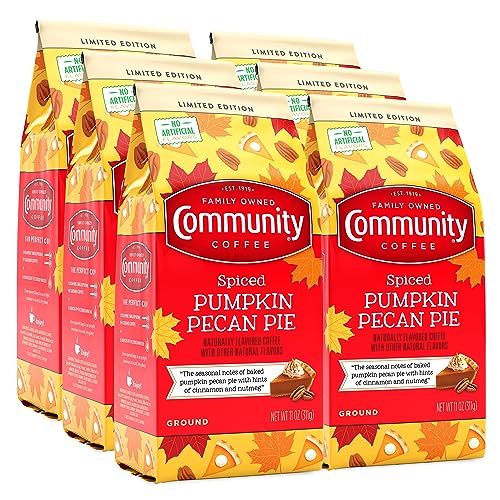 Image of Community Coffee Spiced Pumpkin Pecan Pie Flavored Ground Coffee, Limited Edition, Medium Roast, 11 oz Bag (Pack of 6)