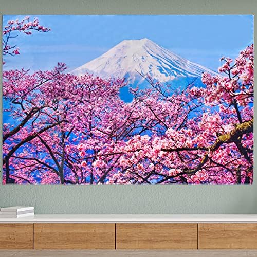 JINGYOU Mount Fuji Cherry Blossom Tapestry Wall Hanging, Wall Tapestry Mount Fuji Cherry Blossoms Home Decoration, Japanese Tapestry Backdrop Wall Hanging 150x100cm/59x39in