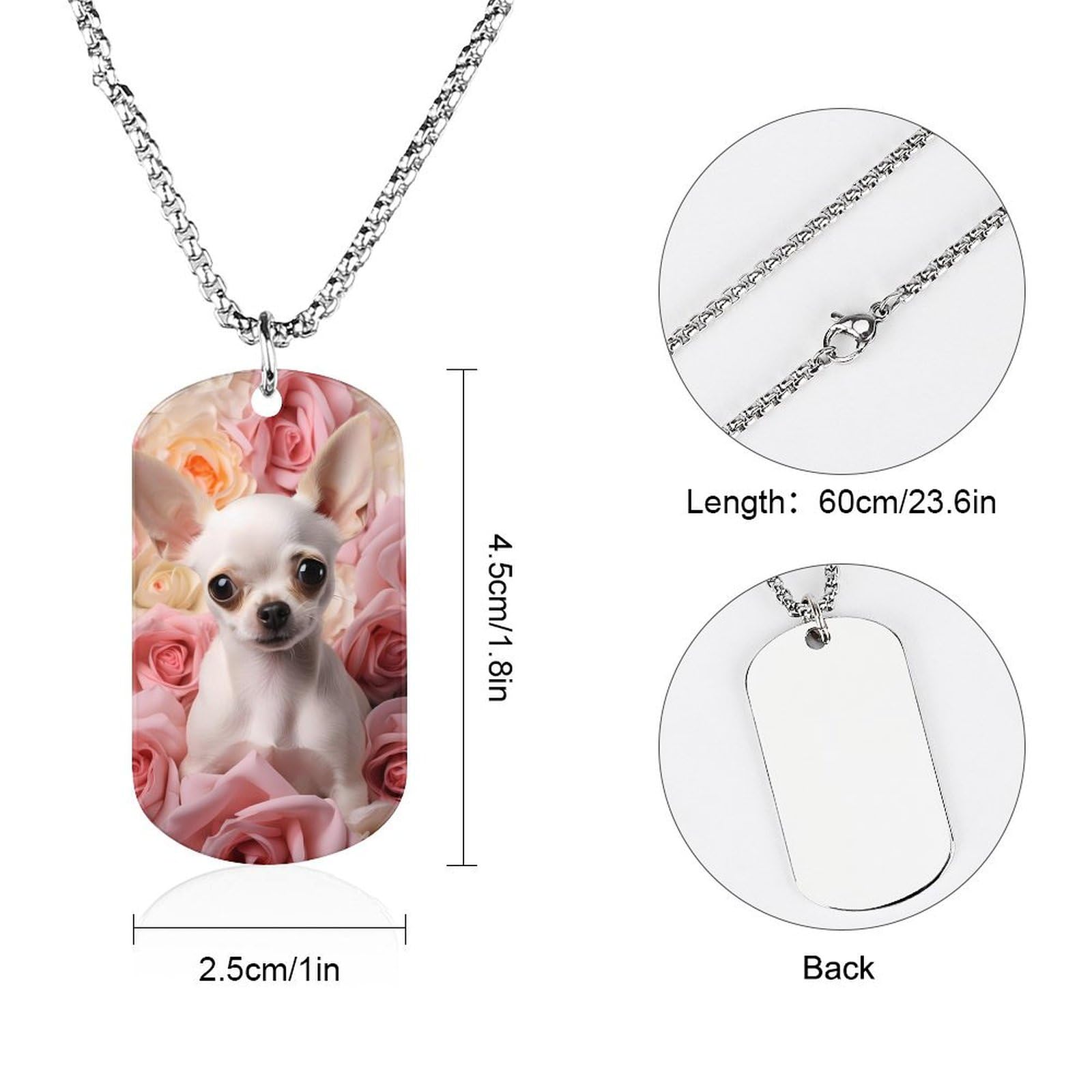 Pet Dog Chihuahua with Rose Flower Memorial Necklace Personalized Photo Pendant Necklace Jewelry for Women Men
