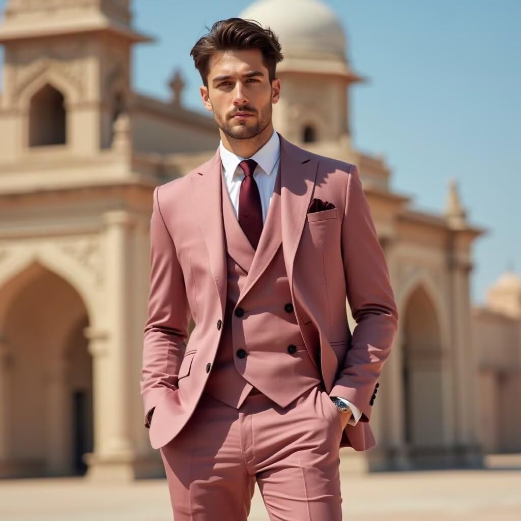 3 Piece Suit Men Slim Fit Double Breasted Suit for Formal Business Wedding Tuxedo Party