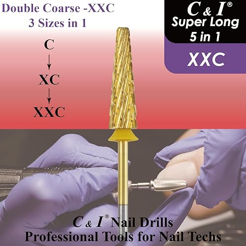 Miniatura 2 de C & I Broca de uñas 5 en 1 súper larga para máquina de taladro de manicura, uñas especiales de extensión de remoción, uñas acrílicas falsas, geles