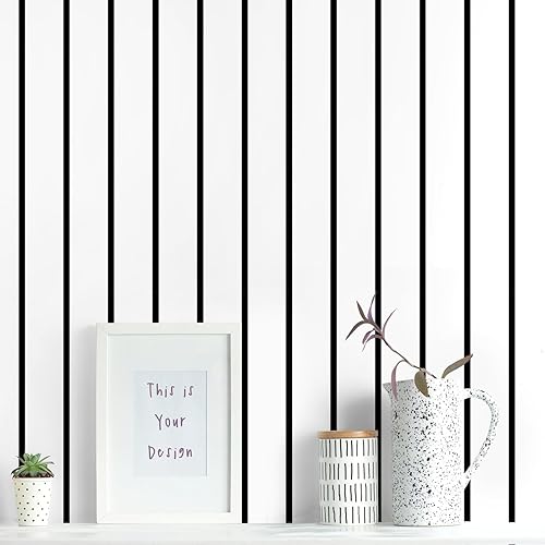 Papel tapiz autoadhesivo a rayas en blanco y negro, papel de contacto de rayas de 17.7 x 118.1 pulgadas, papel tapiz geométrico para pegar y