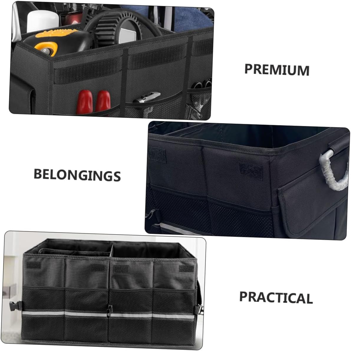 Car Trunk Organizer Foldable Storage Case Black Multi-compartment Car Storage Box with Securing Straps for Suv and Sedan Interior Accessories