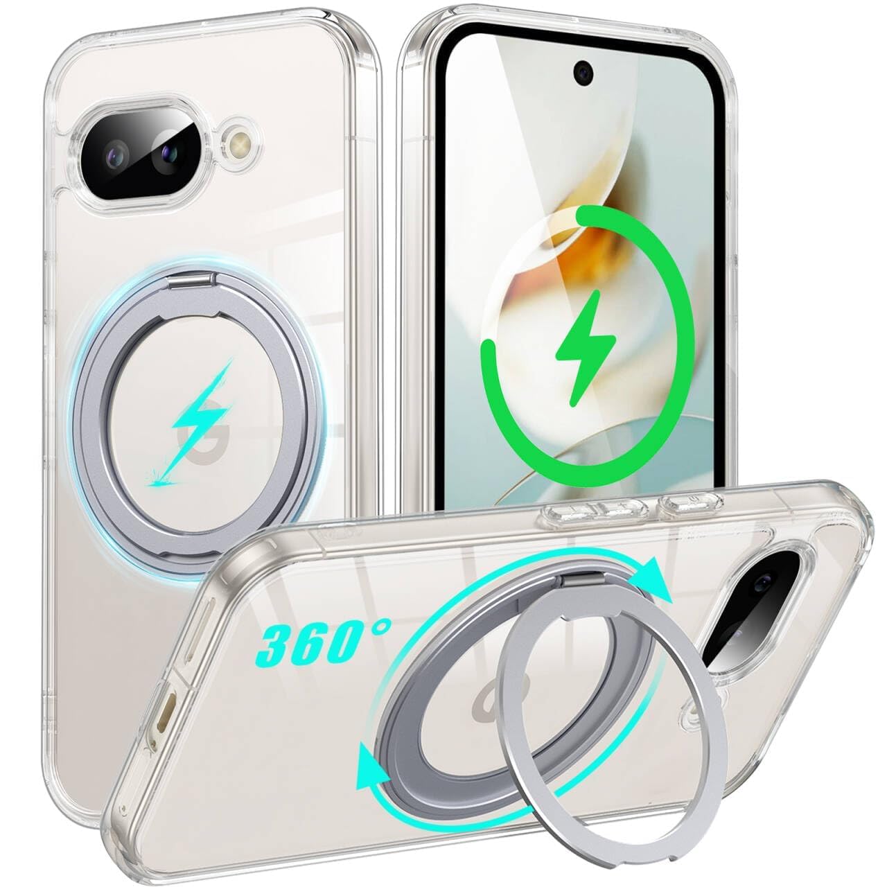 Amazon.co.jp: Google Pixel 9a 用 ケース Magsafe対応 360°回転