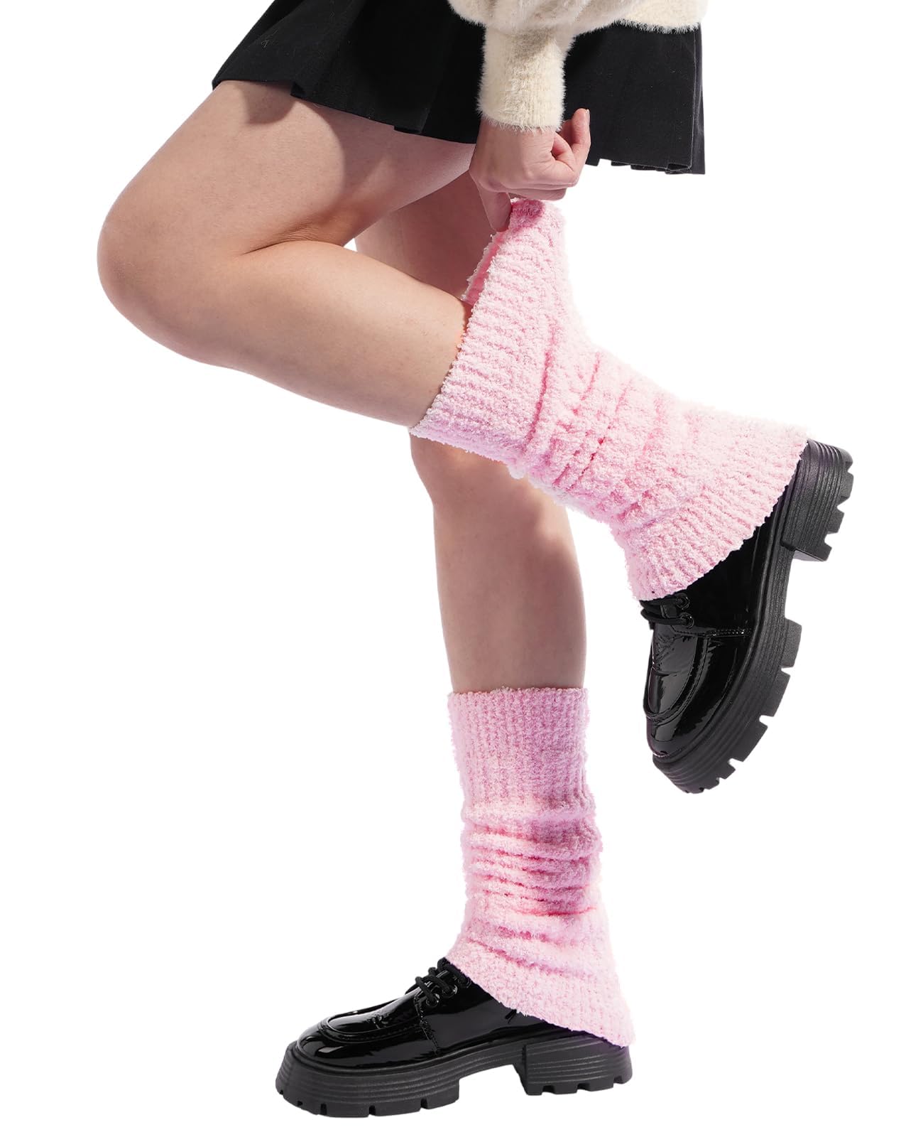 Fuzzy Leg Warmers for Women Cozy Knee High Socks Plush Winter Warm Fleece Thick Leg Warmers for Cold