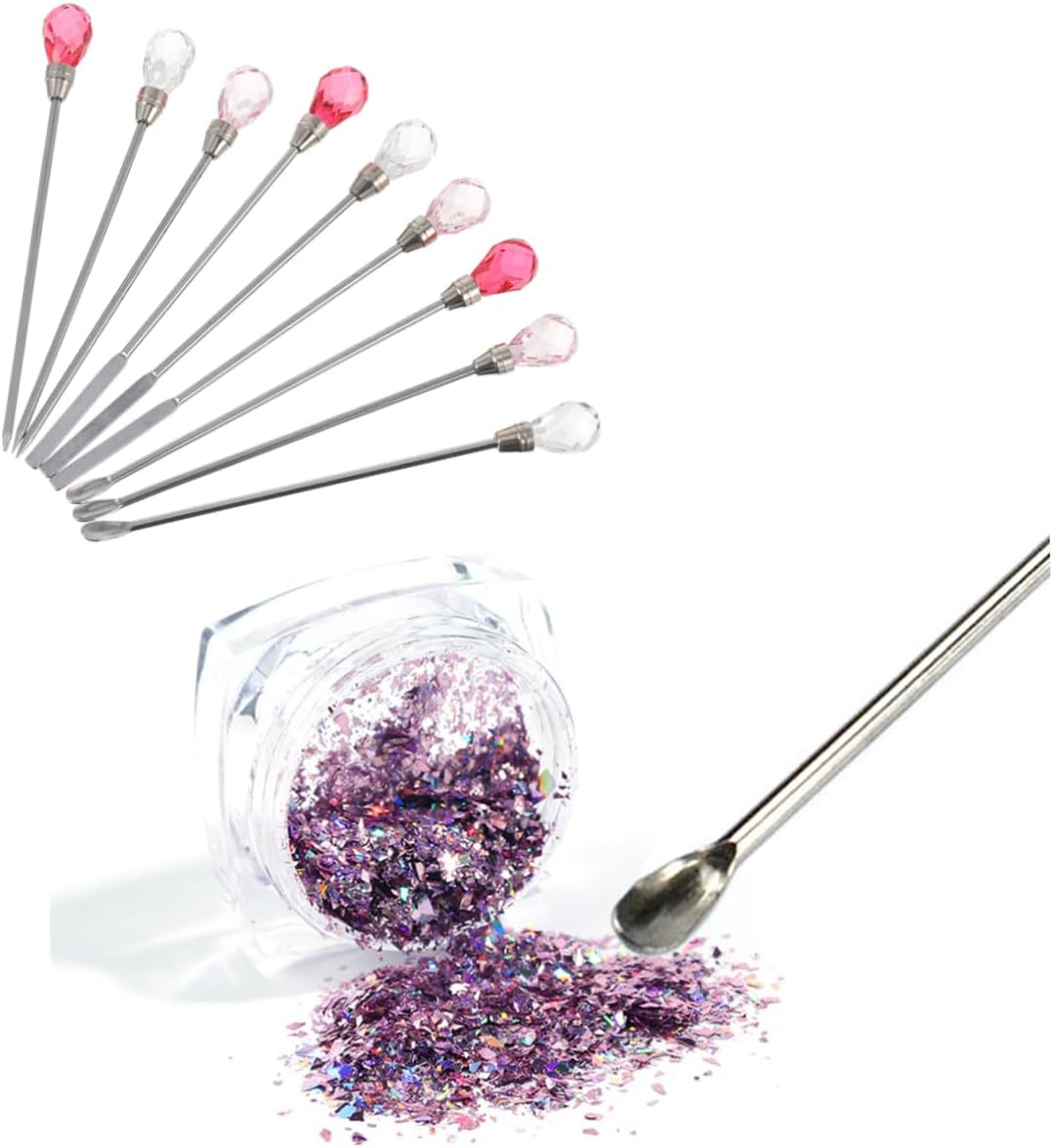 9pcs Stick Glitter Ear Scoop Nail Art Stirring Rods Material Easy to Clean Nail Manicure Tools Style