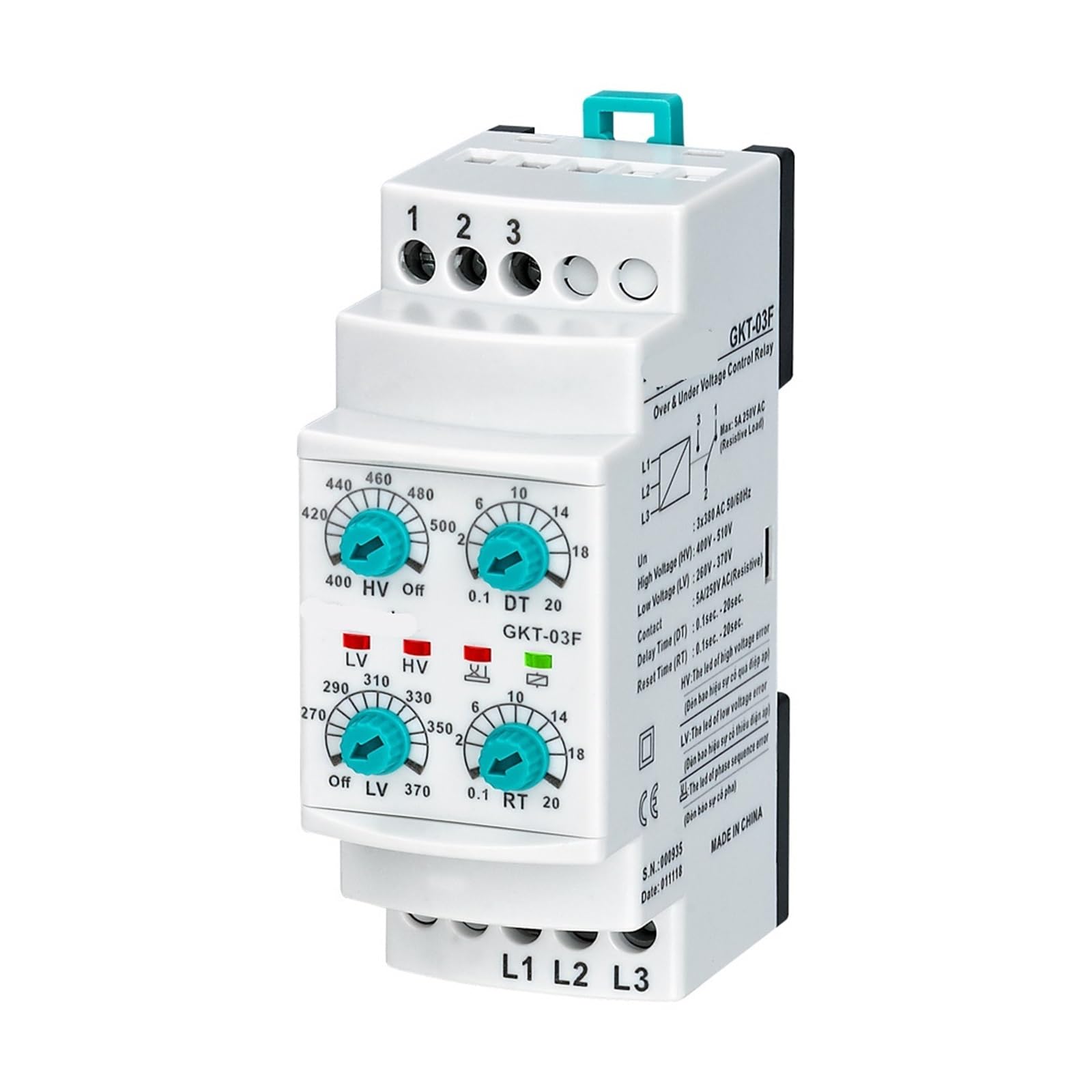 BALYDLUL GKT-03F 3 * 380VAC Non-Neutual Three-Phase Phase Failure, Phase Sequence, Under&Over Voltage Relay