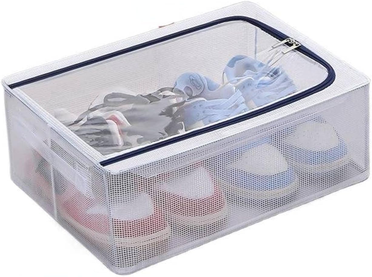 Shoe Storage Bins, Clear Plastic Stackable Shoe Organizer for Closet, Space Saving Foldable Shoe Rack, Shoe Box Sneaker Holder Container with Steel Frame, 39.5 x 29 x 15 cm-image-22