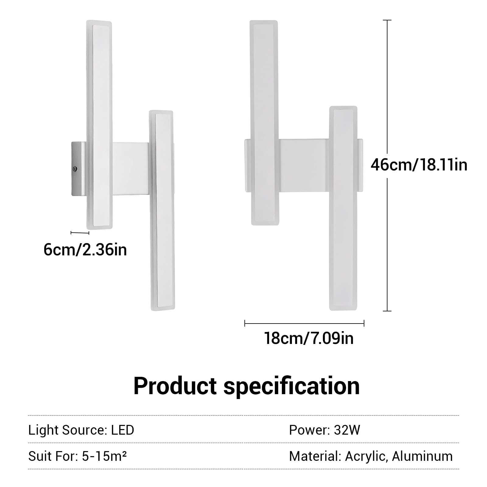 DELIPOP Applique da Parete Interno, 32W 3600LM Moderna Lampada da Parete, Creativo Bianca Fredda 6500K lampada a Muro per Soggiorno, Camera da letto, Scale, Corridoio