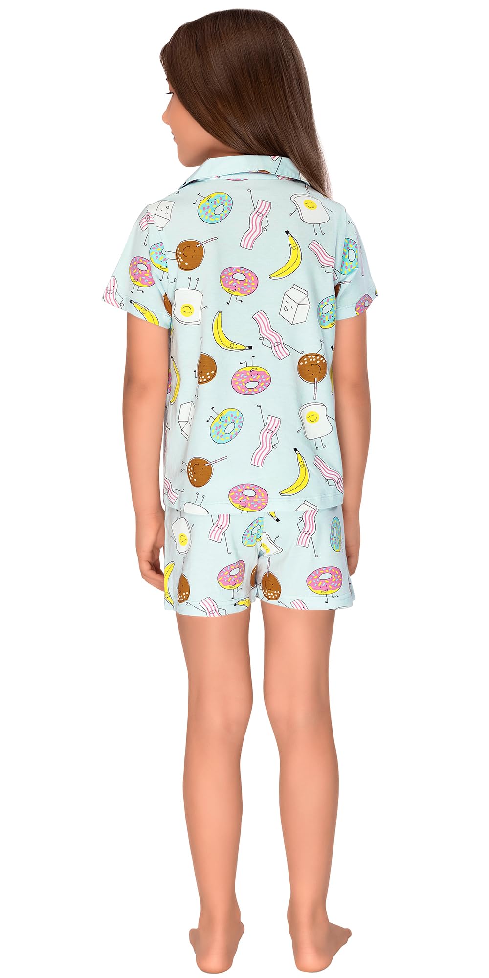 Laughing Kids Fun Doughnuts Shirt and Shorts Night Suit Sets for Girls LK-CL-25103 (7 to 8 Years) Light Blue 1