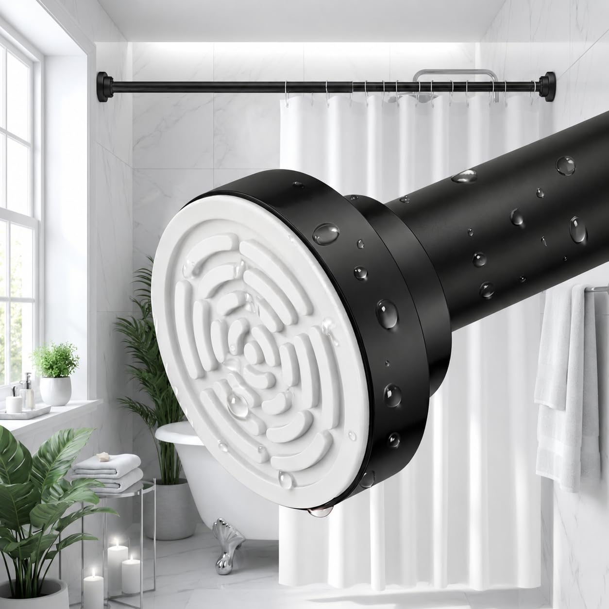 Herrlich Homes (85 to 140 cm Extendable Shower Curtain Tension Rod | Non-Drilling Anti-Skid Spring Pull Rod | Adjustable Size | with Rubber Pads | Stainless Steel | Black | 1 Piece-image-9