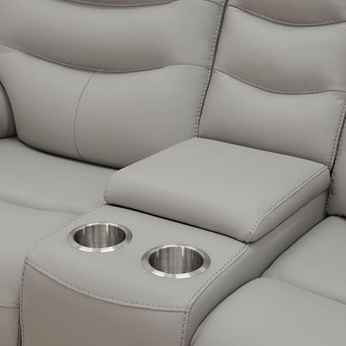 Miniatura 4 de Breathing Leather Recliner Couch Set, Power Reclining Sofa Set 3 Pieces Leather Sofa with Built in USB Port for Living Room(Light Grey)