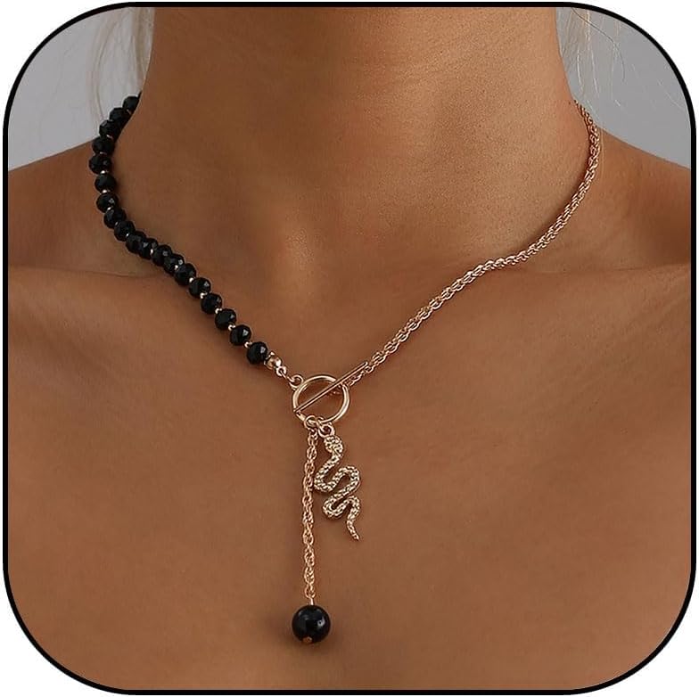 Gothic Snake Necklace for Women Layered Snake Pandent Necklace Punk Dark Beaded Choker Necklace Emo Hallowen Jewelry Gift